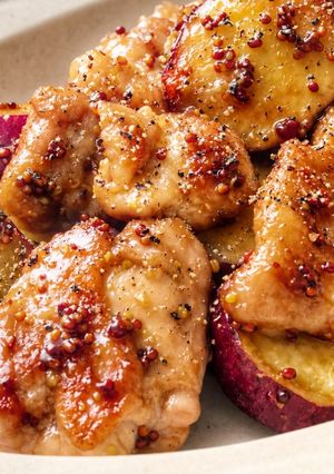 ご飯が進む!鶏肉とさつま芋のハニーマスタード焼き-レシピのメイン写真
