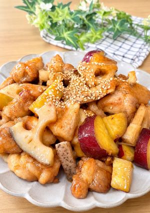 蓮根さくさく薩摩芋ホク甘！鶏肉と根菜の甘酢あん-レシピのメイン写真