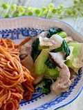 レンジで!エリンギ豚小松菜炒め