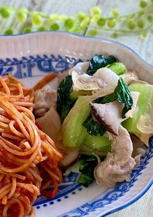 レンジで！エリンギ豚小松菜炒め-レシピのメイン写真