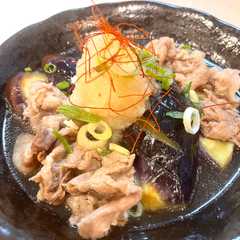 รูปของ 茄子の麺つゆ煮浸し♡豚肉添えて簡単♡美味