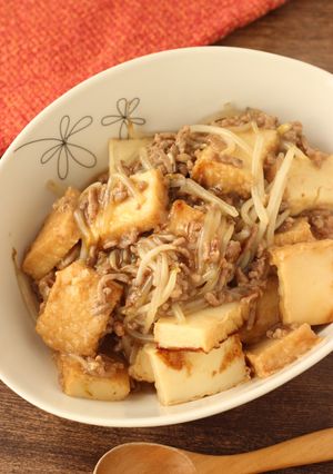 満腹【厚揚げとひき肉のとろみもやし炒め】-レシピのメイン写真