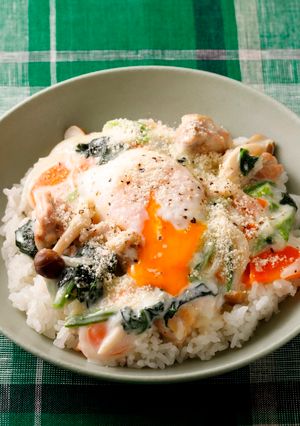 たっぷり野菜と鶏肉のカルボナーラ風ごはん-レシピのメイン写真