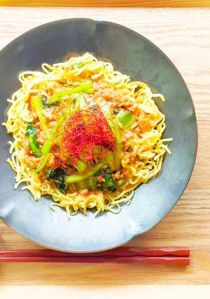 大豆ミートと小松菜のあんかけ焼きそば♪-レシピのメイン写真