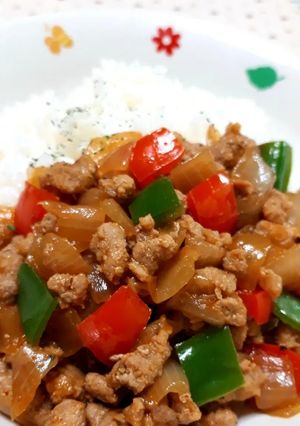 エスニック風パプリカとピーマンのひき肉丼-レシピのメイン写真