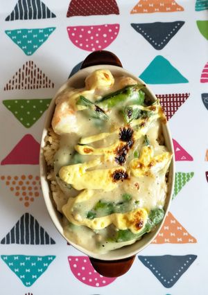 バナメイエビとスナップエンドウ豆のドリア-レシピのメイン写真