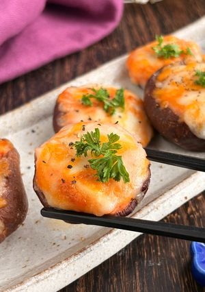 【簡単おつまみ】一口しいたけの明太マヨチーズ焼き-レシピのメイン写真