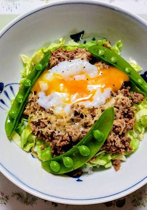 簡単昼食!春キャベツ捏ねないハンバーグ丼-レシピのメイン写真
