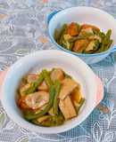三度豆と油揚げとごぼう天の煮物