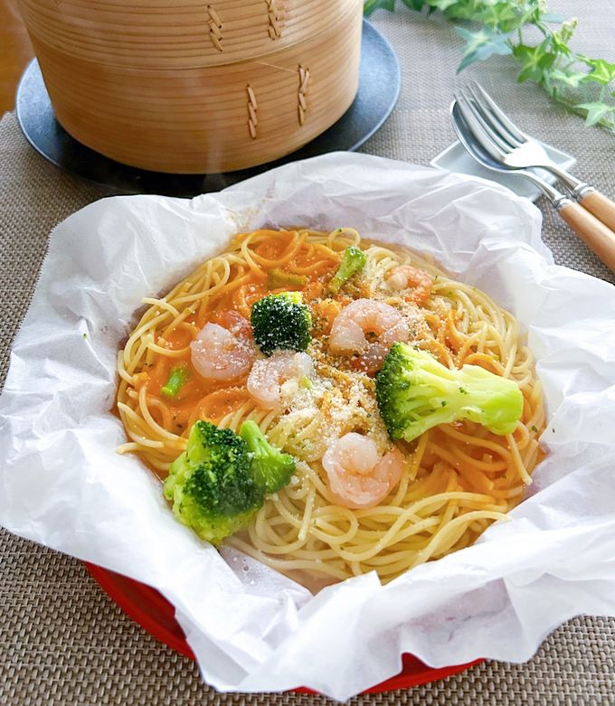 簡単もっちり！冷凍パスタのせいろ蒸し-レシピのメイン写真