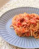 【主食・】 ワンパンでツナトマトパスタ