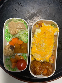 レンジ簡単洋風梅親子丼味オムライス弁当-レシピのメイン写真