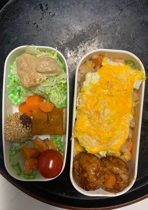 レンジ簡単洋風梅親子丼味オムライス弁当-レシピのメイン写真