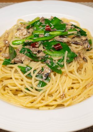 オイルサーディンとニラのパスタ-レシピのメイン写真