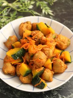 簡単!かぼちゃと枝豆天の甘辛炒め-レシピのメイン写真