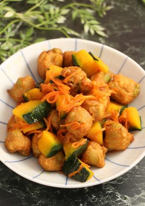 簡単!かぼちゃと枝豆天の甘辛炒め-レシピのメイン写真