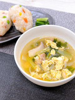 やきとり缶アレンジ・卵スープ(大量調理)-レシピのメイン写真