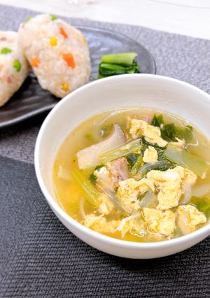 やきとり缶アレンジ・卵スープ(大量調理)-レシピのメイン写真