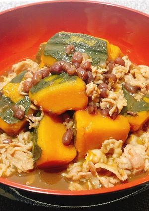 豚肉入りかぼちゃと茹で小豆のいとこ煮-レシピのメイン写真