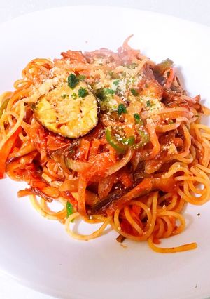 トマトジュースでナポリタン出し殻昆布入り-レシピのメイン写真
