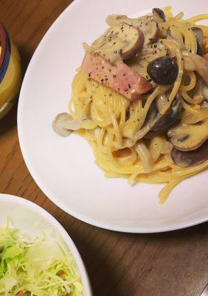 キノコとベーコンのクリームパスタ-レシピのメイン写真