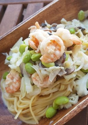 海老と春野菜のさっぱり和風クリームパスタ-レシピのメイン写真