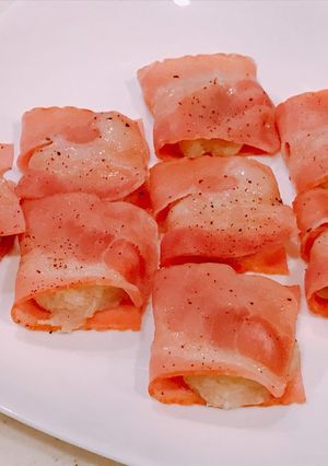 レンジで簡単、ベーコンすりおろし蓮根もち-レシピのメイン写真