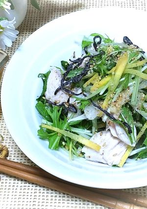 新玉ねぎと水菜の和風チキンサラダ-レシピのメイン写真