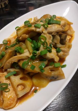 レンコンとむね肉の味噌炒め煮-レシピのメイン写真