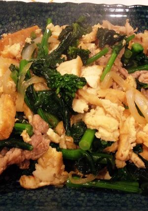春!菜の花、新玉を豚肉と厚揚げで中華炒め-レシピのメイン写真
