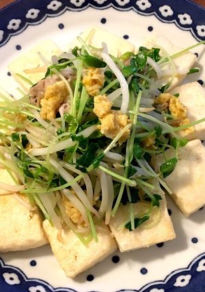 豆腐でヘルシー☆豆苗ともやしの豚玉炒め-レシピのメイン写真