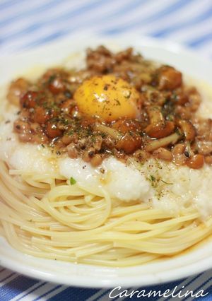 とろろ芋となめこのつるつるパスタ-レシピのメイン写真