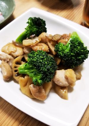 鶏肉と根菜の甘酢炒め☆ブロッコリー添え-レシピのメイン写真