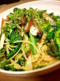 菜の花と明太子ミョウガのせ!和風パスタ-レシピのメイン写真