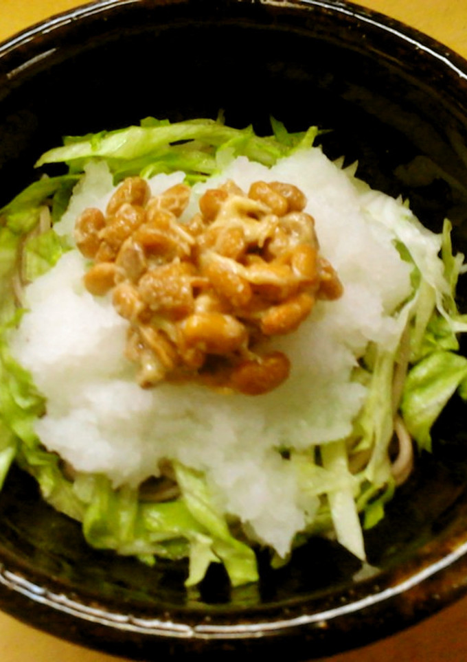 簡単昼食　レタスと納豆のおろしそば-レシピのメイン写真