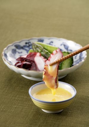 アスパラとたこの黄味酢風ドレッシング-レシピのメイン写真