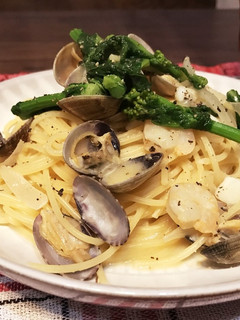 菜の花と魚介の味噌バターソースパスタ-レシピのメイン写真