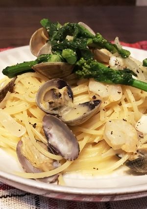 菜の花と魚介の味噌バターソースパスタ-レシピのメイン写真