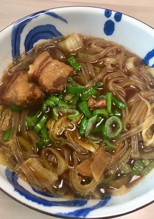 豚の角煮の煮汁のリメイク麺料理-レシピのメイン写真
