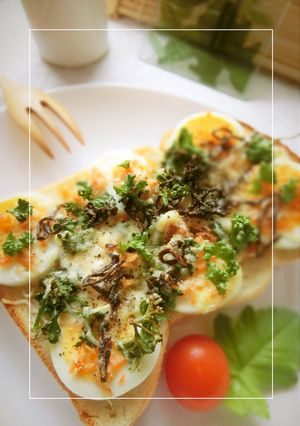 ﾊﾟｾﾘたっぷり♡茹で卵×鮭フレトースト-レシピのメイン写真