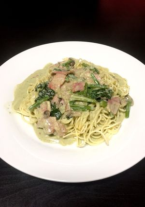 豆乳で作るベーコンのバジルクリームパスタ-レシピのメイン写真