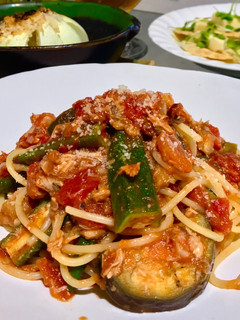 鯖缶とオクラのトマトパスタ-レシピのメイン写真