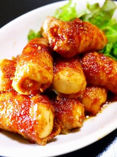 豚ばら薄切り肉巻き!豆腐の焼肉のたれ焼き-レシピのメイン写真