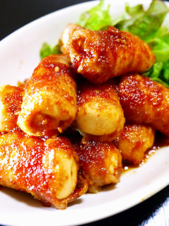 豚ばら薄切り肉巻き!豆腐の焼肉のたれ焼き-レシピのメイン写真