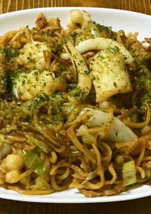 雑な男料理：アオリイカの焼きそば！！-レシピのメイン写真