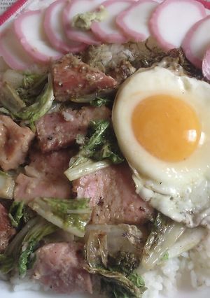 備蓄米でカフェ丼V72厚切りベーコン白菜-レシピのメイン写真