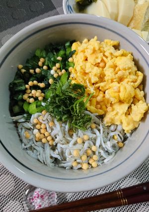 しらすとほろほろ卵シャキッと青菜の彩り丼-レシピのメイン写真