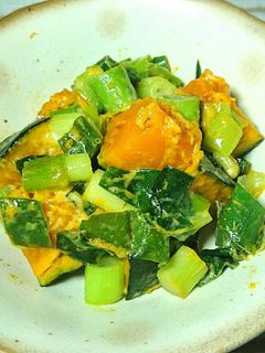 九条ねぎとかぼちゃのマヨ炒め-レシピのメイン写真
