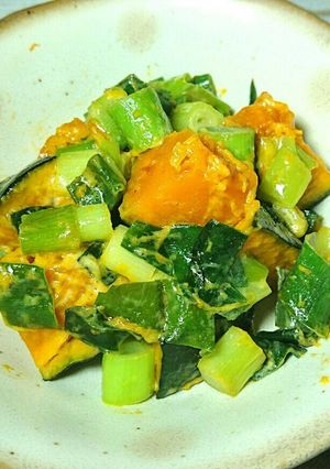九条ねぎとかぼちゃのマヨ炒め-レシピのメイン写真