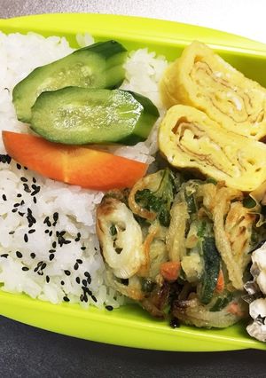 旦那弁当70♥かき揚げ弁当！-レシピのメイン写真